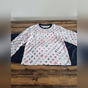 Tommy Hilfiger Kids Large Logo Print White Blue L/S Shirt And Pants